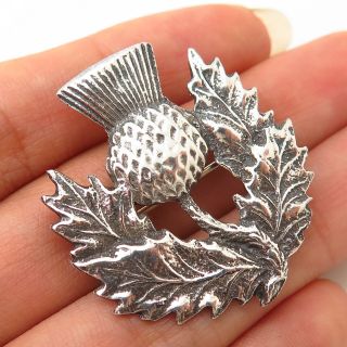 925 Sterling Silver Vintage Edinburgh Thistle Floral Design Pin Brooch