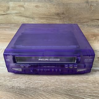 Ultra Rare Clear Blue/purple Case Philips Vcr Vhs Player With Ac Or Dc