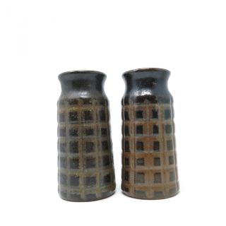 Vtg Mid Century Stoneware Ceramic Salt Pepper Shakers Pottery Handmade Artisan