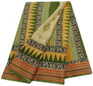 Vintage Saree Cotton Silk Sand Beige Floral Fabric Deco Craft Sari