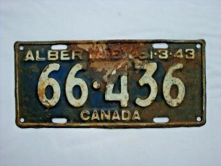 1943 Alberta Vintage License Plate 66 - 436