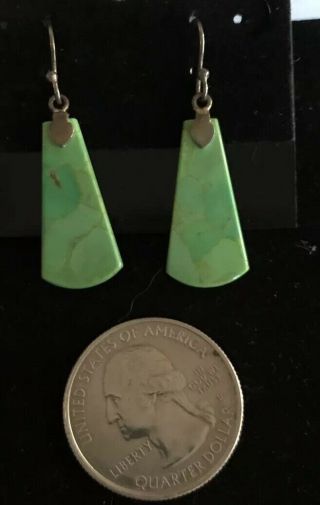 Vintage 925 Sterling Silver Artisan Earrings Hooks Green Turquoise 2