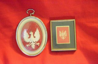 Two Vintage Polish Eagle Emblems In Frames