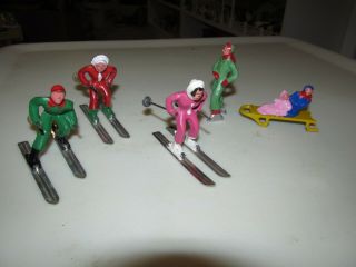 Vintage Barclay Winter Scene Figures Skiers Sled Skater Children