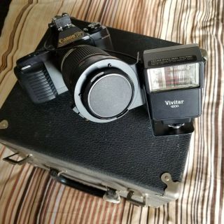Vintage Canon T50 35mm Slr Film Camera Dental Kit With Case,  90mm Lens And Flash