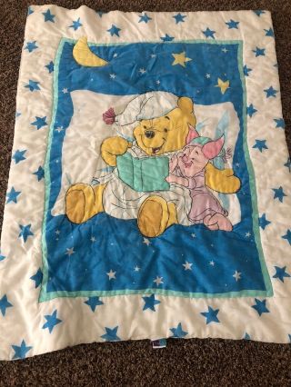 Winnie The Pooh Piglet Baby Blanket Crib Comforter Book Stars 1996 Vintage