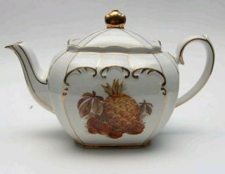 Sadler Teapot Strawberry Pineapple Gold Trim Made In England Vintage Collectible