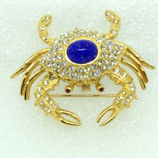 Signed Kjl Kenneth Jay Lane Vintage Crab Watch Brooch Pin Rhinestone Sea Jewelry