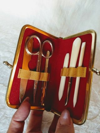 Vintage Germany Nail Care Kit Leather Travel Case Made In Austria S/h