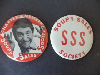 Two Vintage Soupy Sales Buttons/pins In Perfect Conditon