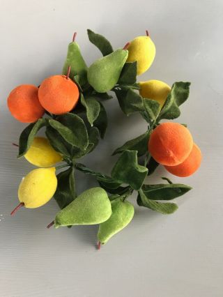 Vintage Flocked Fruit Candle Ring Kitchen Decor Orange Pear Lemon