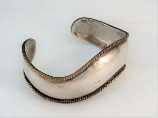 Vtg Laton Mexico Sterling Silver & Brass Cuff Bracelet Gleaming Curves - Estate