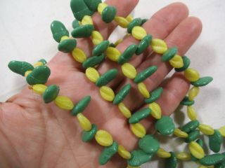 Vintage Green & Yellow Acorn & Leaves/leaf Molded Glass Bead 36 " Necklace