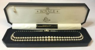 Vintage Lotus Royale Double Strand Pearl Necklace - Silver & Gold Plated,