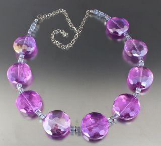 Vintage 80’s Chunky Purple Crystal Glass Bead Necklace
