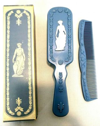 Vintage Avon Hair Brush & Comb Set Blue Avonshire Old Stock 1970s