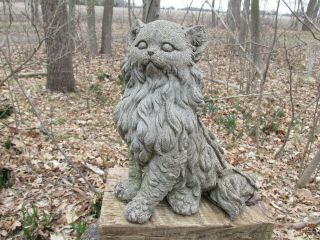 Vintage 9 1/2 " Tall Cement Cat Sitting Up Statue Weathered Concrete Garden Art