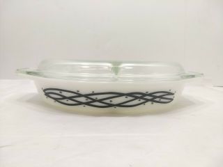 Vintage Pyrex Black And White Barb Wire And Stars Divided Dish 1.  5 Quart 15