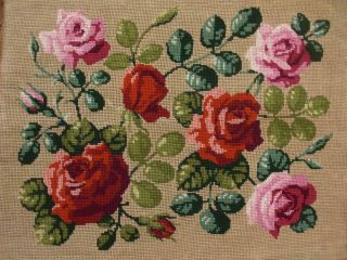 Vintage Completed Cotton Royal Parisa Needlepoint Flowers Rose 18 " X14.  5 "