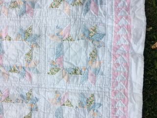 Vintage handmade hand stitch quilts Shabby Wreath pastel Triangle Chic 3