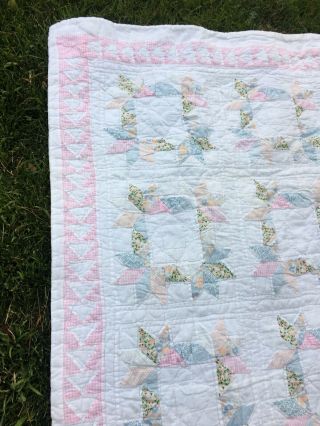 Vintage handmade hand stitch quilts Shabby Wreath pastel Triangle Chic 5