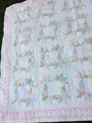 Vintage handmade hand stitch quilts Shabby Wreath pastel Triangle Chic 6