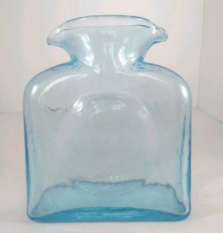 Vintage Blenko Art Glass Blue Double Spout Water Bottle Pitcher Decanter 7 1/2 "
