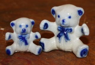 2 Vintage Salt Glaze 2 " Miniature 1993 Bears Rowe Bbp Pottery