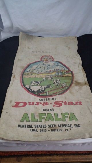 Vintage Dura - Stan Alfalfa Lima Oh Butler Pa Farm Cloth Seed Bag 16 " X 27 "