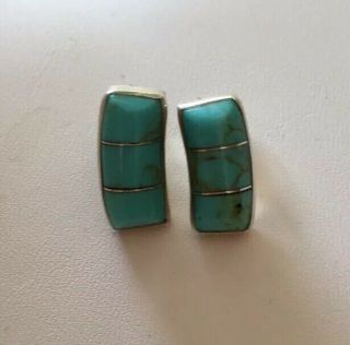 Vintage Old Sterling & Turquoise Inlay Earrings Marked Td - 127 Mexico 950