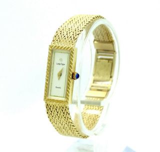 Ladies Vintage Lady Elgin 14k Gold Plated Mesh 4 Jewels Quartz Watch Dz576 - 1300