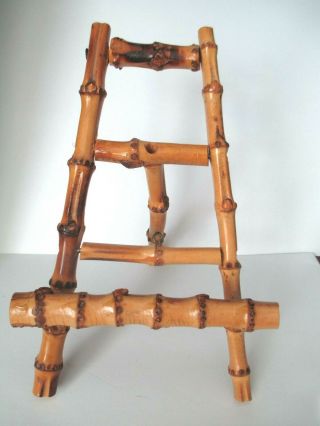 Vintage Chinoiserie Burnt Bamboo Easel Display Picture Photo Plate Art Stand.