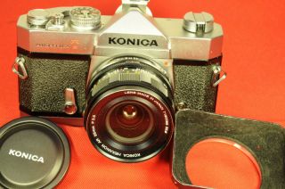 Konica Autoreflex T Camera With Konica Hexanon Ar 28mm F/3.  5 Lens,  Cap,  Hood