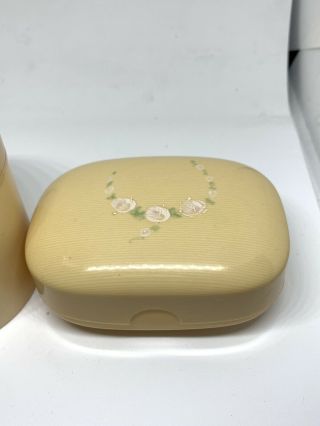 Vintage Celluloid Vanity Set Hand Painted Floral Design Soap Box Sundries Box 2