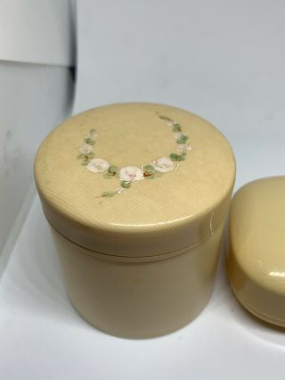 Vintage Celluloid Vanity Set Hand Painted Floral Design Soap Box Sundries Box 3