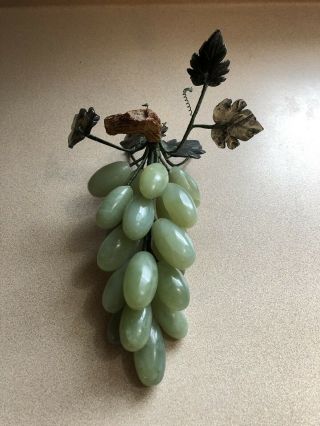 Vintage Italian Alabaster/jade Carved Stone Grapes/leaves