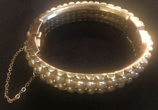 Vintage Barclay Gold Tone Hinged Bracelet Safety Chain Faux Pearls Exquisite