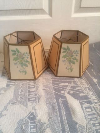 Vintage Set Of 2 Paper Paneled Lampshade Lamp Shade Florals