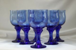 Vintage Libbey Translucent Cobalt Blue Tulip Goblets Set Of 6