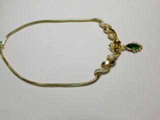 High End Green Clear Rhinestone Gold Tone Metal Choker Necklace Vintage 2