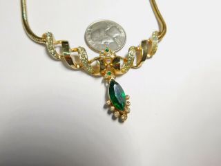 High End Green Clear Rhinestone Gold Tone Metal Choker Necklace Vintage 4