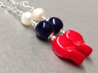 Vintage Red & Blue Glass and White FW Pearls Sterling Silver Earrings 5