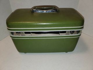 Vintage Samsonite Silhouette Green Cosmetics Makeup Train Case Hard Luggage