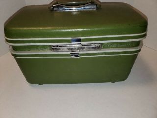 Vintage Samsonite Silhouette Green Cosmetics Makeup Train Case Hard Luggage 4