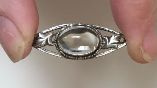 Vintage Sterling Silver Arts And Crafts Quartz Rock Crystal Brooch Pin