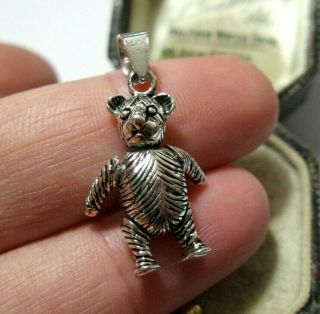 Vintage Style Very Cute Sterling Silver Teddy Bear Articulated Necklace Pendant