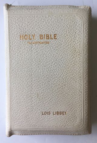 Kjv Holy Bible White Leather Case Zipper Gold Cross World Illustrated Vtg