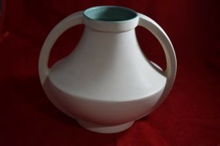 Vintage Art Deco Two Handled Coors Art Pottery Vase - Matt Finish,  Cream/turquoise