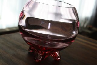 Vintage Mid Century Mod Art Glass Orb Bowl Vase Clear Pink Ruby 1950 