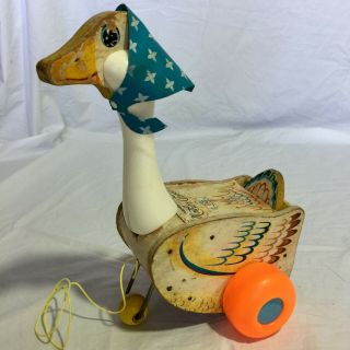 Vintage 1964 Fisher Price Mother Goose Pull Toy 164 Waddles Wood